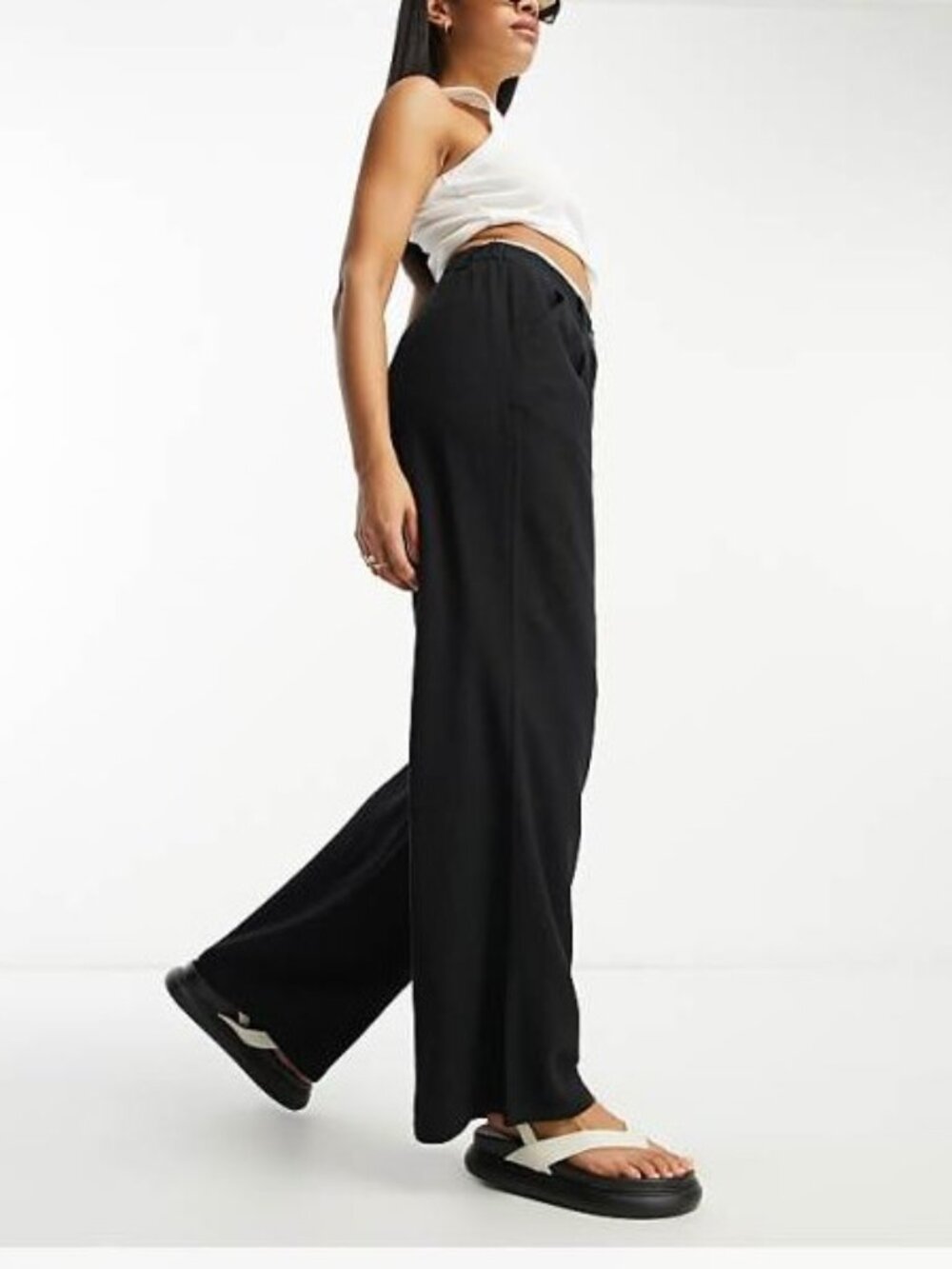NEW ASOS DESIGN Linen Wide leg Pants 14 - Picture 3 of 13